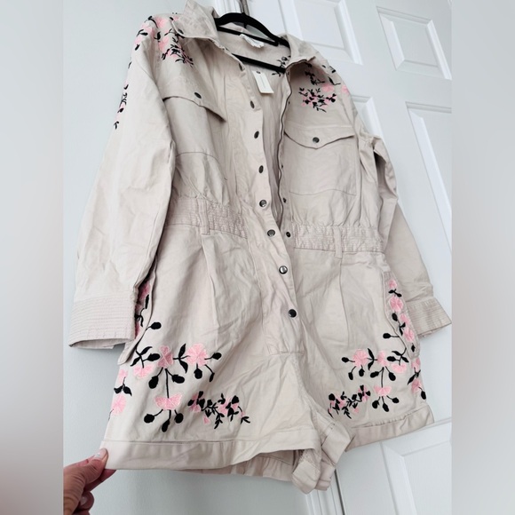 Anthropologie Long Sleeve Embroidered Utility Romper, Size L - Picture 9 of 13
